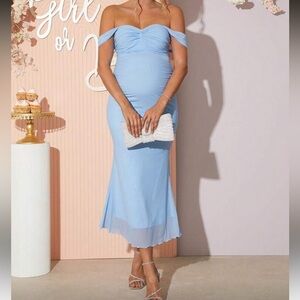 SHEIN Light Blue Off-Shoulder Midi Dress